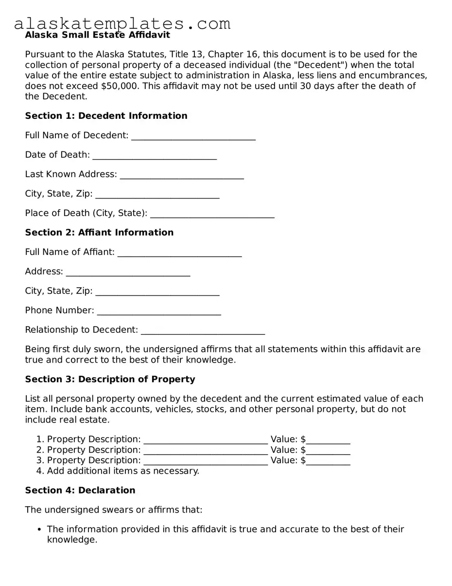 Free Alaska Small Estate Affidavit Form