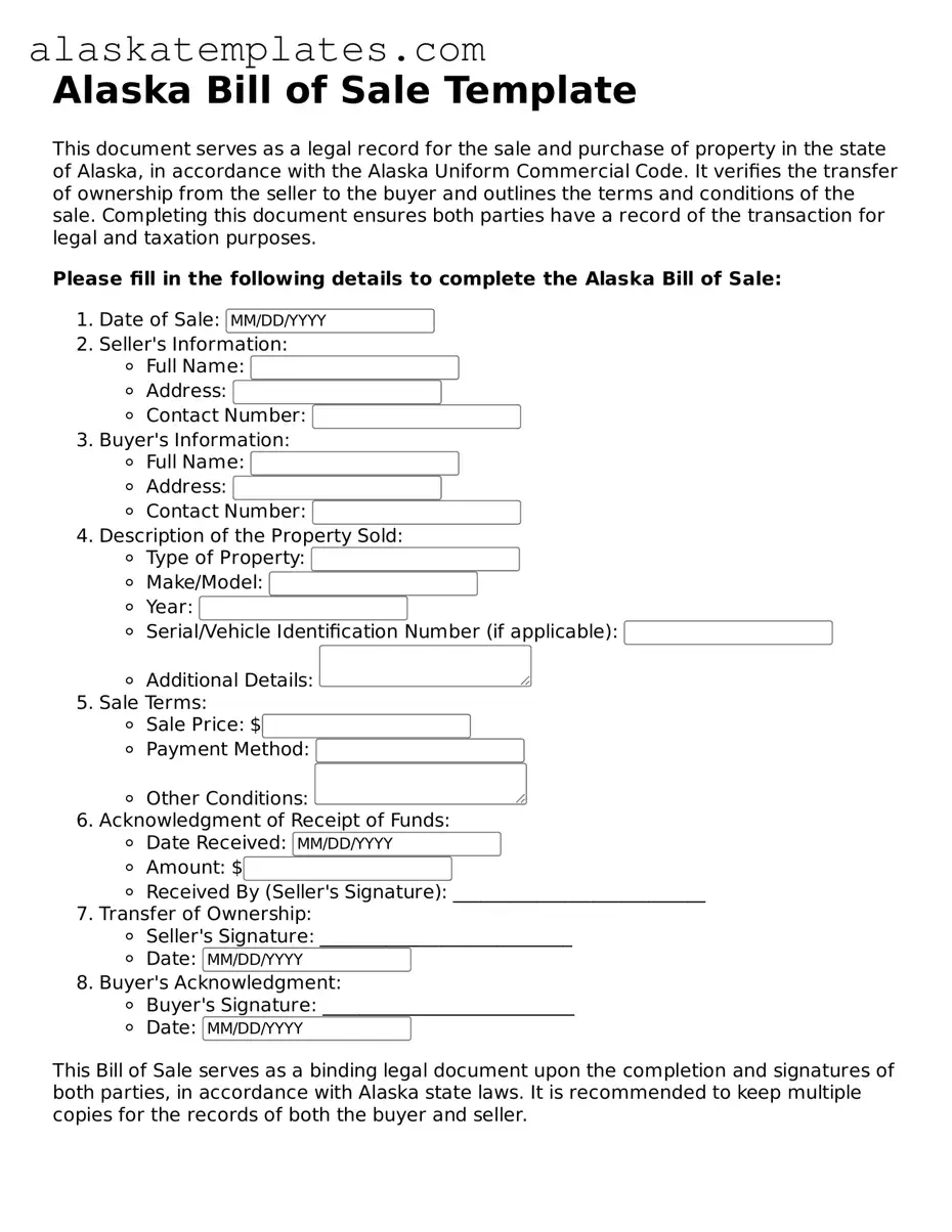 Free Alaska Bill of Sale Form