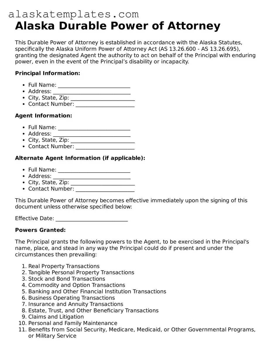Free Alaska Durable Power of Attorney Form