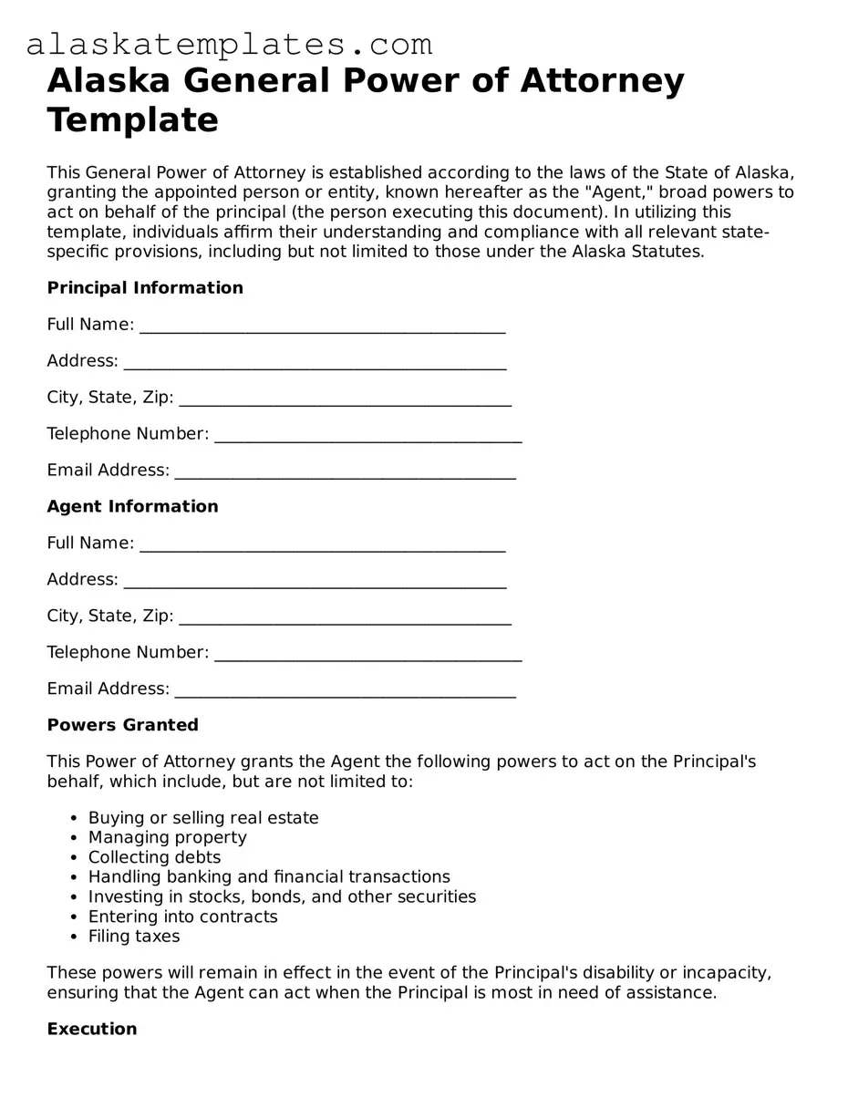 Free Alaska General Power of Attorney Form