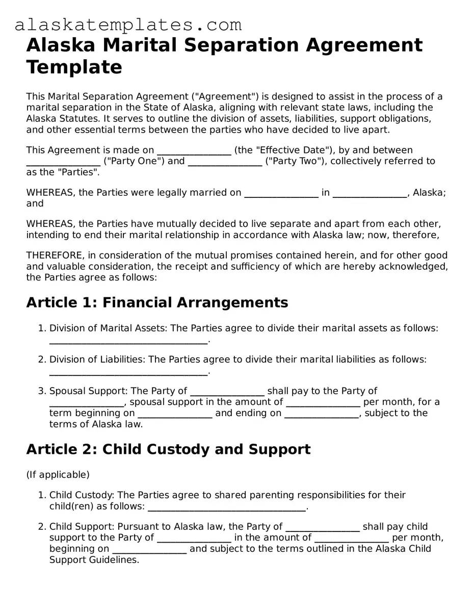 Free Alaska Marital Separation Agreement Form