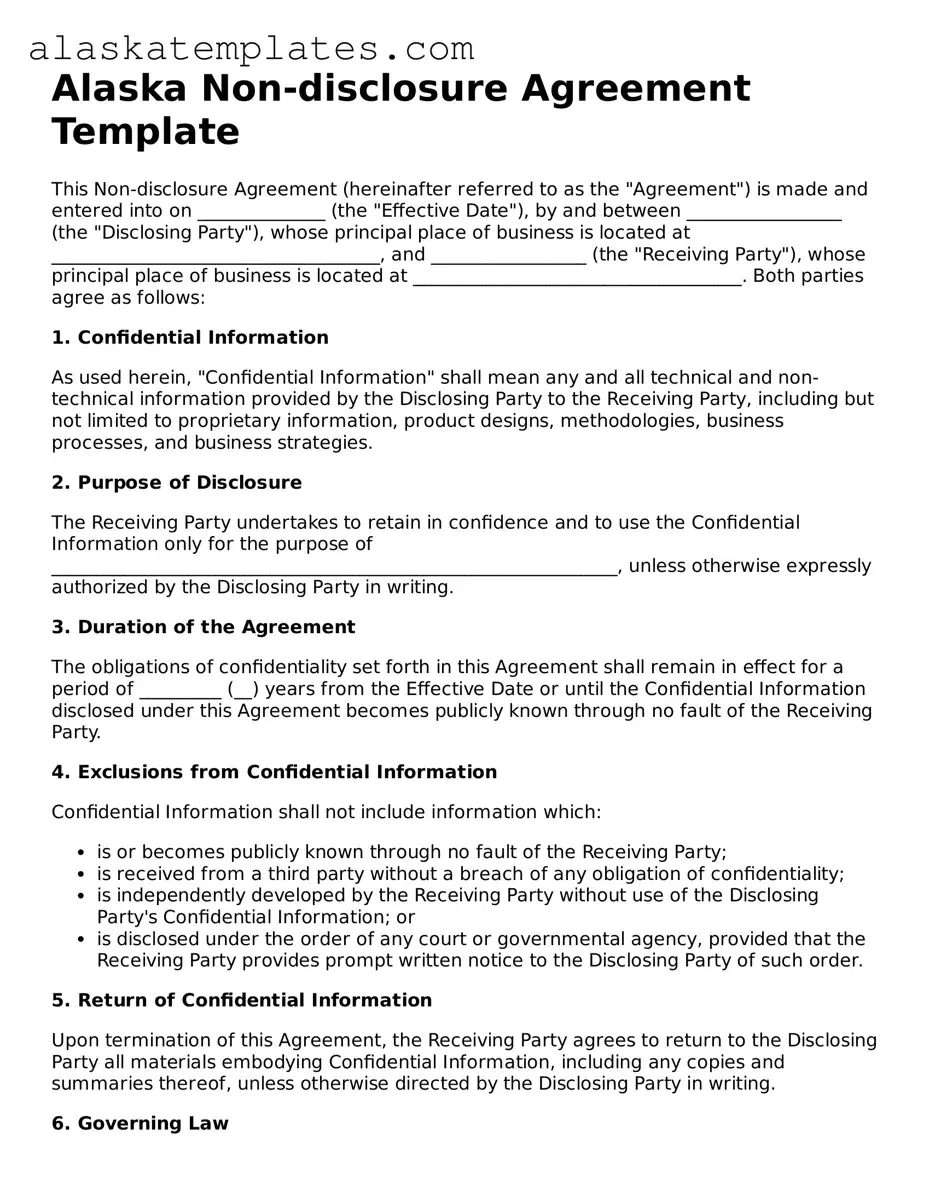 Free Alaska Non-disclosure Agreement Form