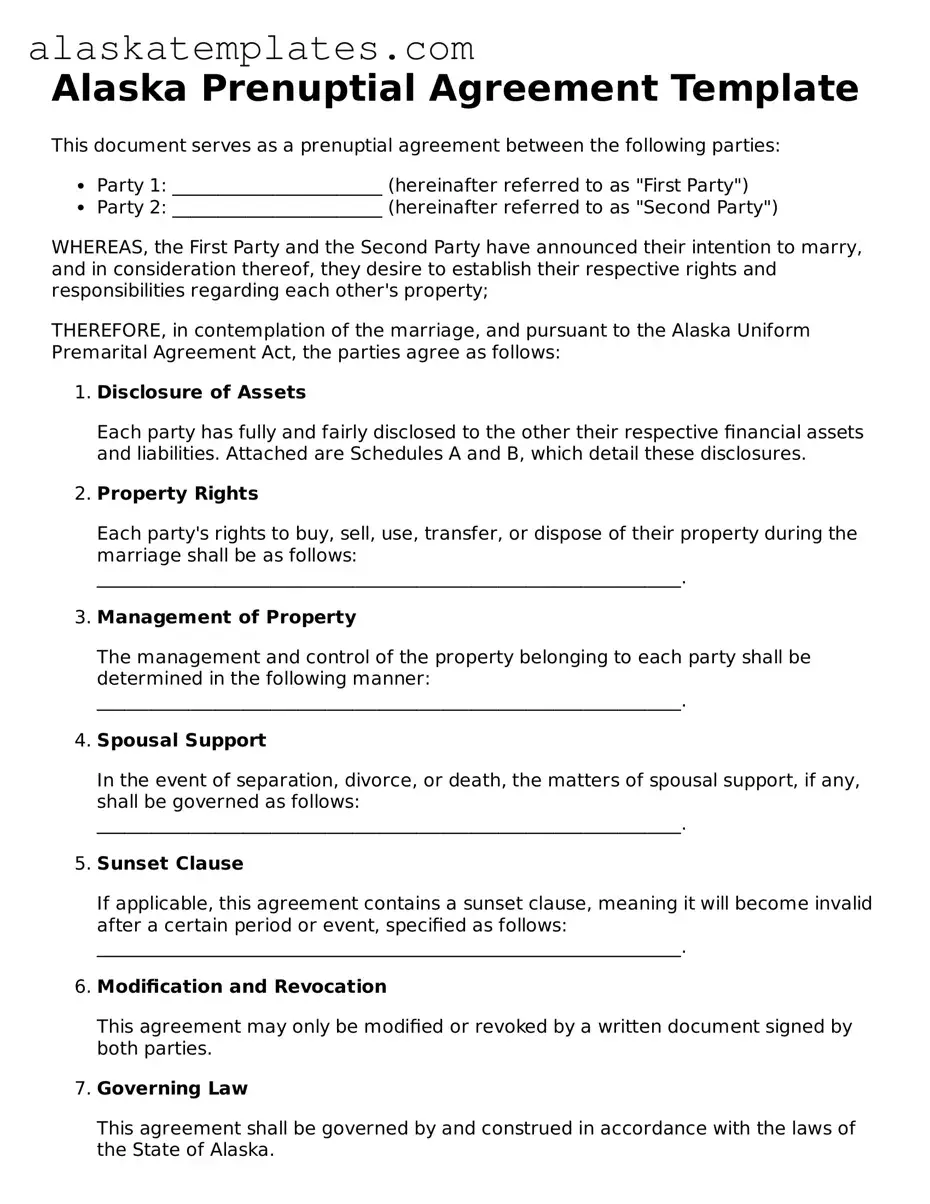 Free Alaska Prenuptial Agreement Form