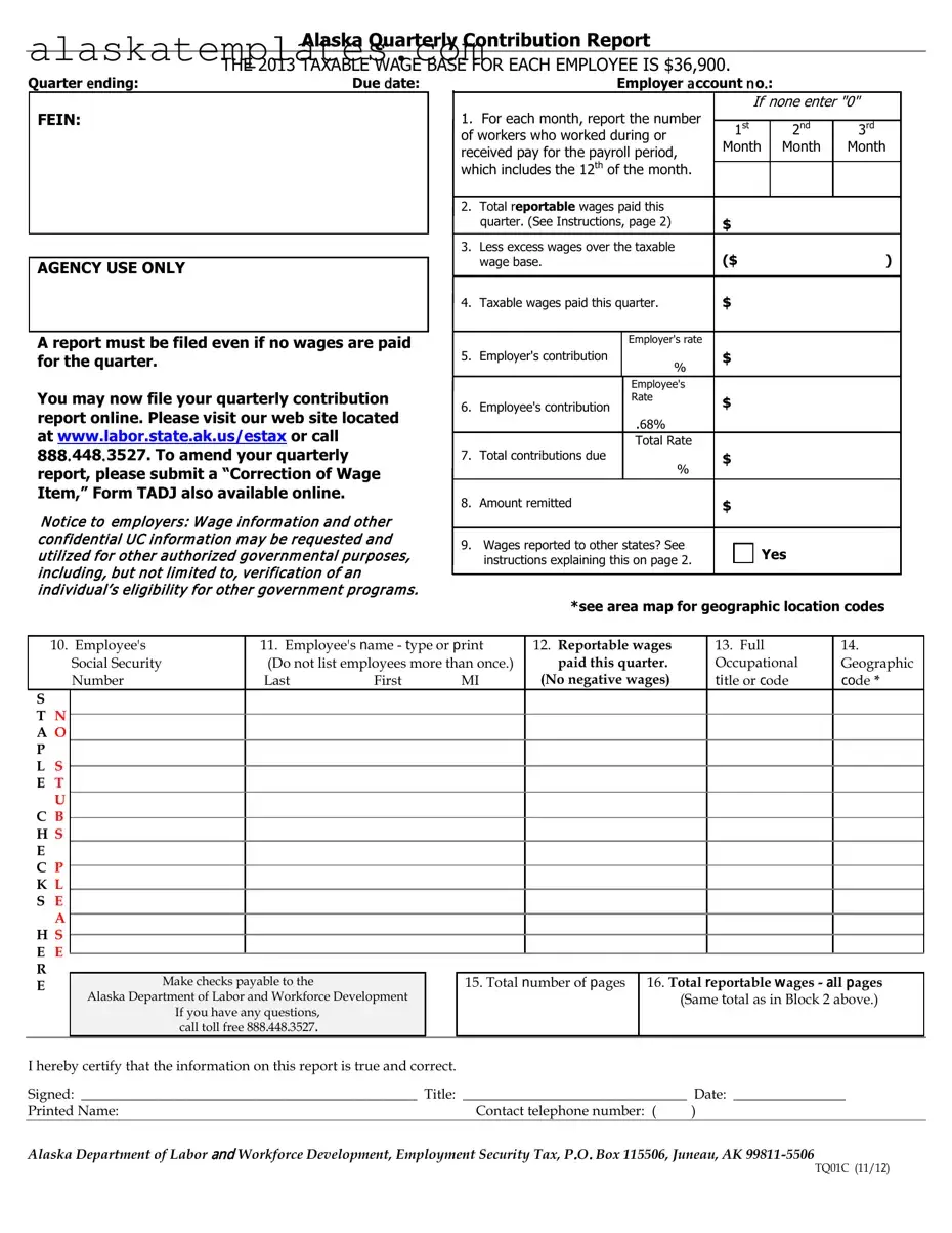 Fill in Your Alaska Quarterly Contribution Report Form