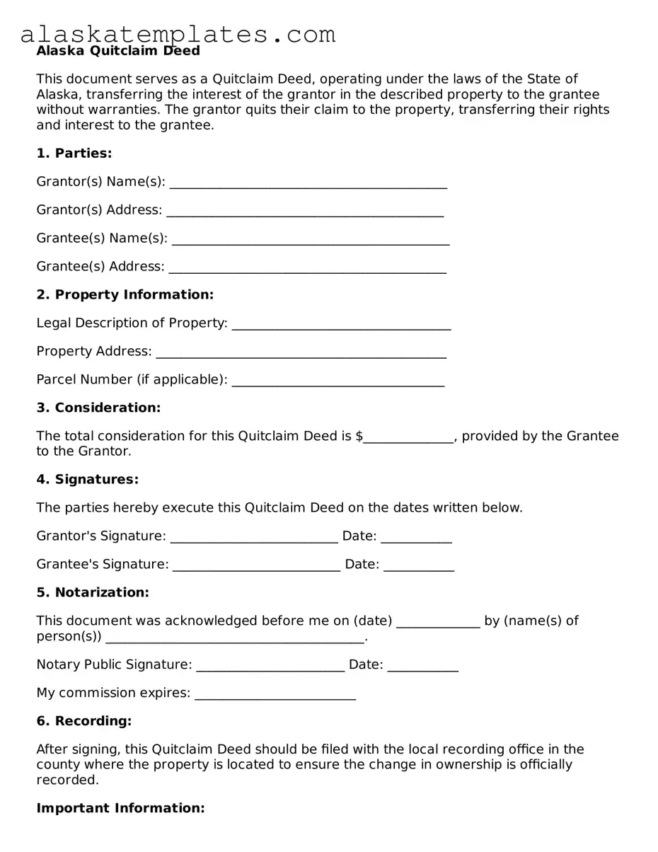 Free Alaska Quitclaim Deed Form
