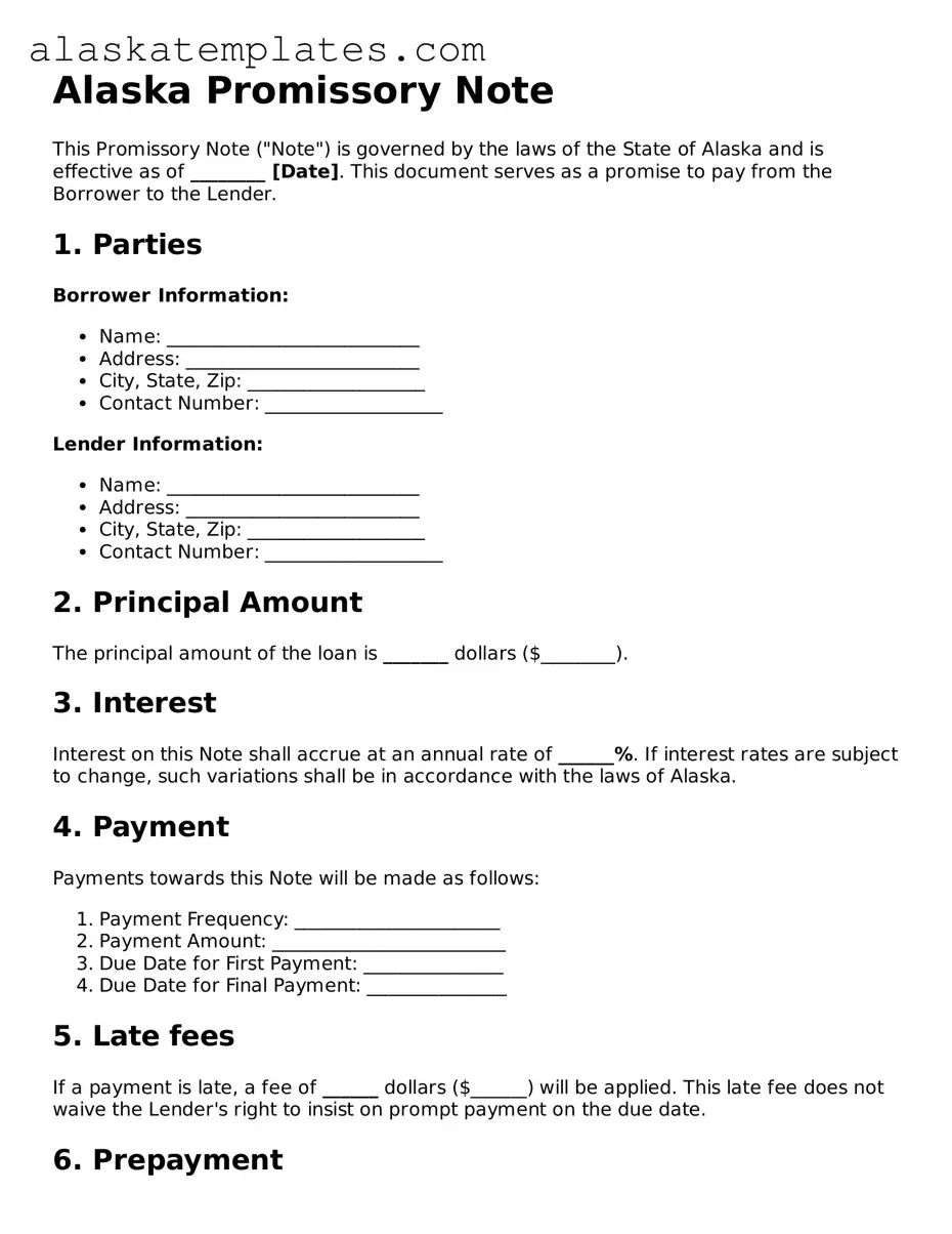 Free Alaska Promissory Note Form