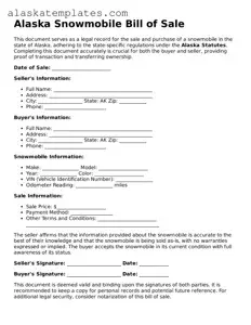 Free Alaska Snowmobile Bill of Sale Form