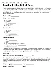 Free Alaska Trailer Bill of Sale Form