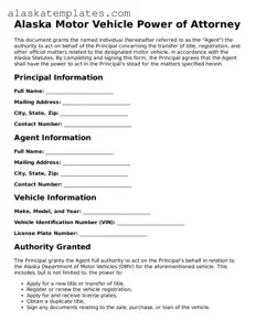 Free Alaska Motor Vehicle Power of Attorney Form