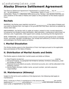 Free Alaska Divorce Settlement Agreement Form