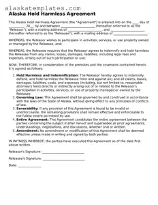Free Alaska Hold Harmless Agreement Form