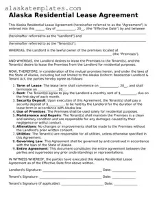 Free Alaska Residential Lease Agreement Form