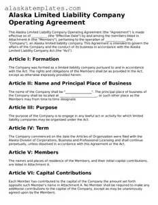 Free Alaska Operating Agreement Form