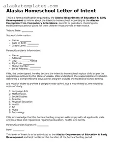 Free Alaska Homeschool Letter of Intent Form