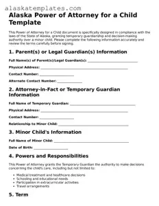 Free Alaska Power of Attorney for a Child Form