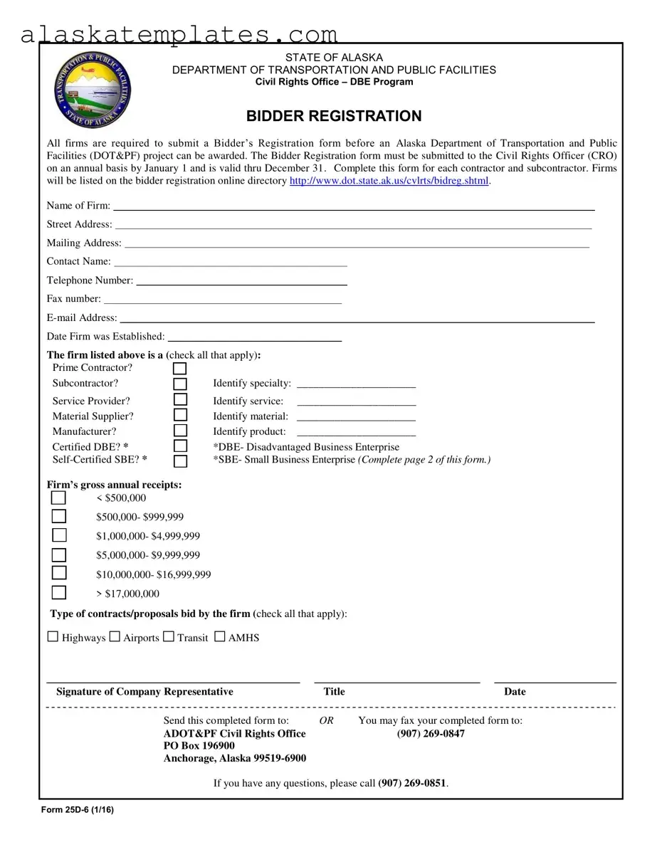 Fill in Your State Of Alaska Bidders Registration Form